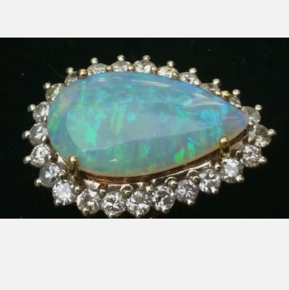 Sold Vintage 18k Gold Opal Diamond Halo Ring - Picture 8 of 13